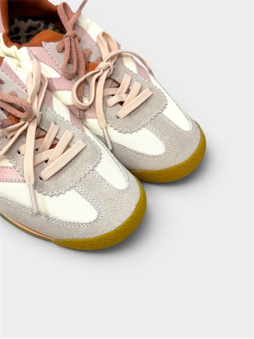 Sneakers in suede e tessuto color butter con dettagli rosa MARIPE' | PURECOMBIBUTTER