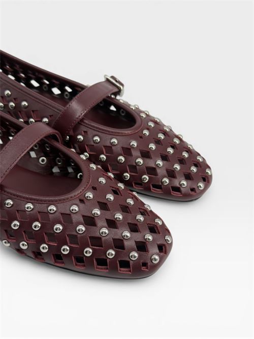 Scarpe da donna ballerine traforate bordeaux con borchie argento MORMORA | F248005A51LEATHERBURGUNDY