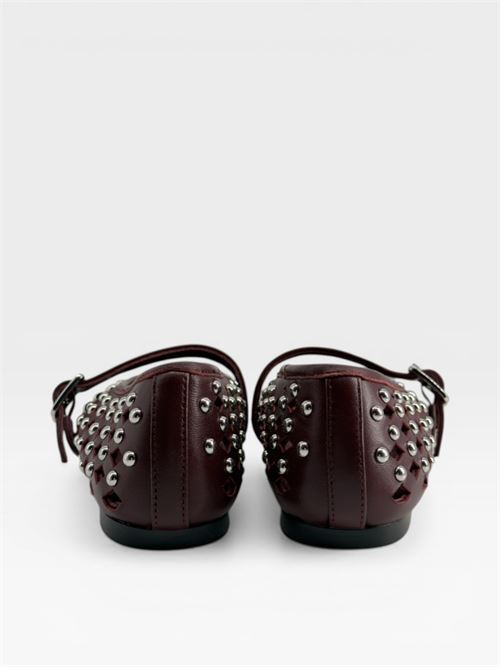 Scarpe da donna ballerine traforate bordeaux con borchie argento MORMORA | F248005A51LEATHERBURGUNDY