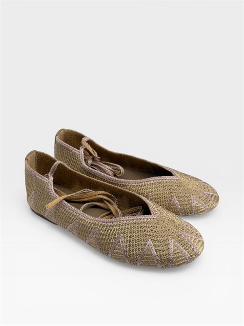 Scarpe da donna ballerine beige con lacci alla schiava e ricami MORMORA | F2554826WEAVENUDE