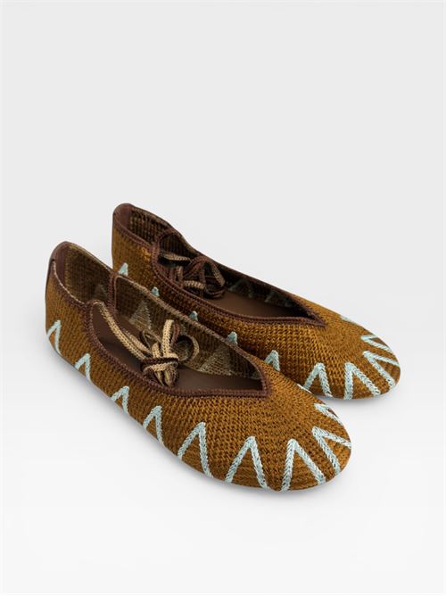 Scarpe da donna ballerine cuoio con lacci alla schiava e ricami a contrasto MORMORA | F2554826WEAVETAN