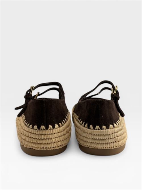 Scarpe da donna ballerine Mary Jane in suede marrone con suola intrecciata MORMORA | F256043CROSTABROWN